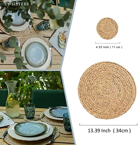 Round Woven Placemats Set of 4, Natural Water Hyacinth Place mats