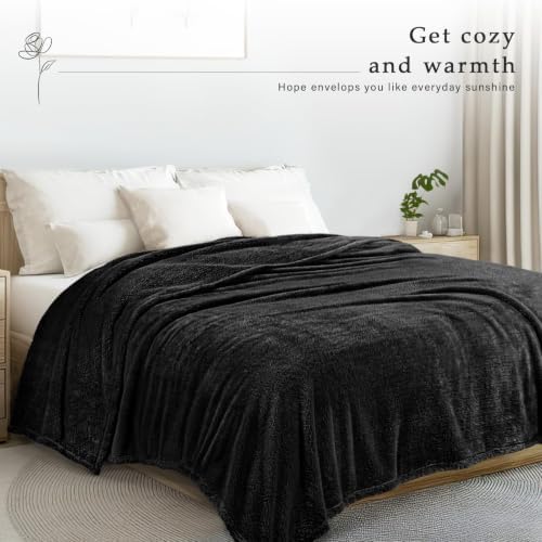 Exclusivo Mezcla Soft Plush Fleece Queen Size Bed Blanket, Black
