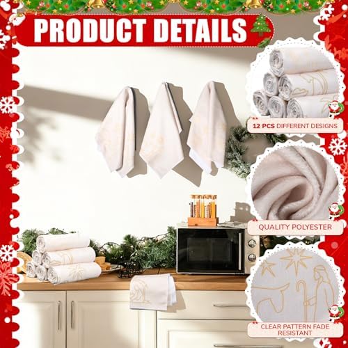 Hahafelt 12 Pcs Christmas Kitchen Towels 15.8 x 23.6 Inch, Nativity