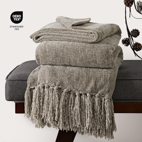 EverGrace Chenille Knit Throw Blanket for Couch, 60"x80", Taupe