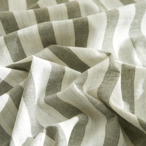 EAVD Retro Green Grey Striped Duvet Cover Set King 100% Washed Cotton
