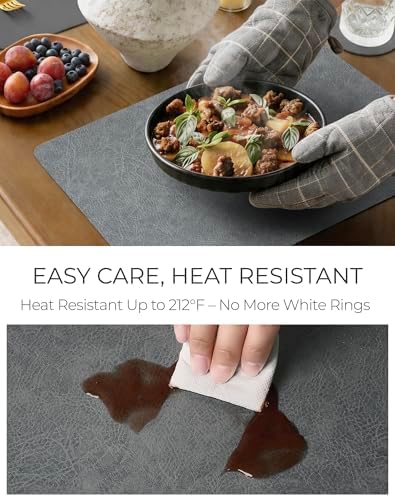 Reversible Faux Leather Placemats and Coasters Set of 12, 12x17 Inch