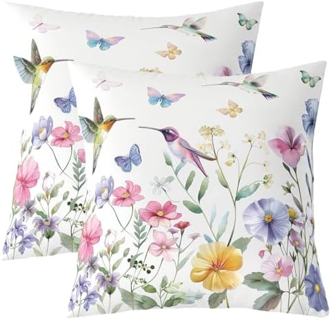 jejeloiu Hummingbird Throw Pillow Covers Set of 2 22 x 22-Inch