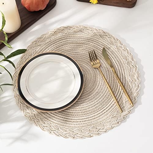 SHACOS Round Placemats Set of 6 Woven Round Table Mats 15 inch Braided