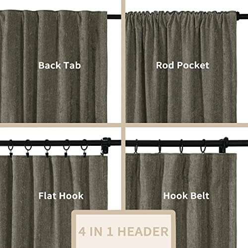 ChadMade Chenille Curtain 96 Inches Long, Room Darkening Curtain Drape