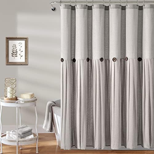 Lush Decor Linen Button Shower Curtain, 72" W x 72" L, Gray - Gray
