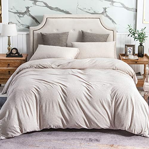 PURE ERA Jersey Knit Duvet Cover Set Heather Beige Full