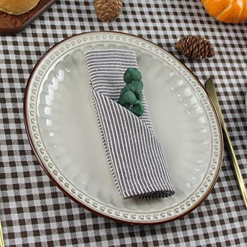 Narrow Striped Cotton Linen Blended Dinner Cloth Napkins - Set of 12