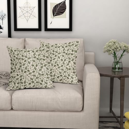 Olive Green Floral Pillow Covers 20x20 Set of 2 Vintage Rustic Old