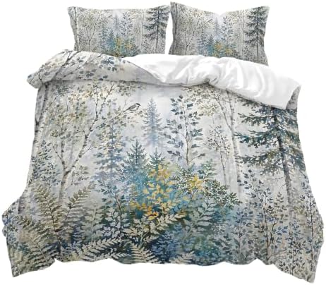 AILONEN Forest Trees Fog Gray Duvet Cover Set King, Nature Artwork