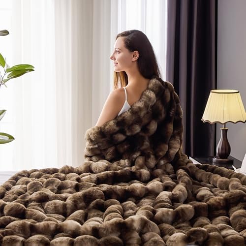 NORD ECO Luxury 1000GSM Faux Rabbit Fur Throw Blanket, Super Heavy