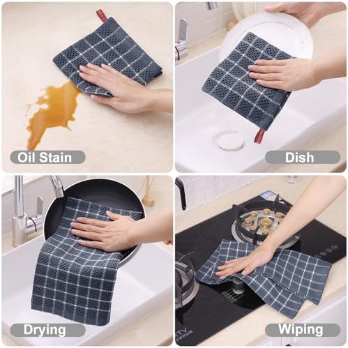 Homaxy 100% Cotton Kitchen Towels 4 Pack-15 X 25 Inches, Grey