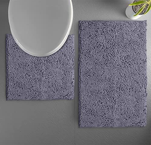 LuxUrux Contemporary Dark Grey Bath Ensemble: Plush Chenille Mat Set +