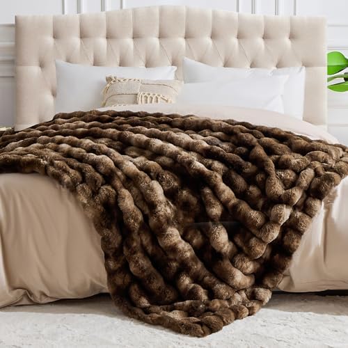 NORD ECO Luxury 1000GSM Faux Rabbit Fur Throw Blanket, Super Heavy