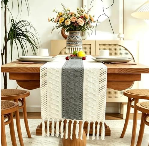 Boho Table Runner for Home Decor with Tassels 72 Inches Long