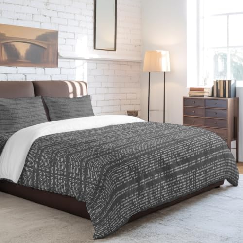 Full Duvet Cover Set 4 Piece, Gradient Gray Boho Geometric Soft