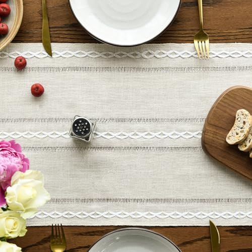 Artoid Mode Beige Rustic Cotton Linen Table Runner 13x90 Inch