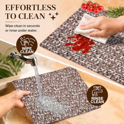 Faux Leather Placemats Set of 6, Reversible Patterned Table Mats