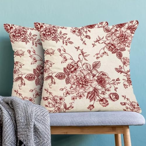 AEIOAE Chinoiserie Floral Pillow Covers 18 x 18 Inch Set of 2, Vintage