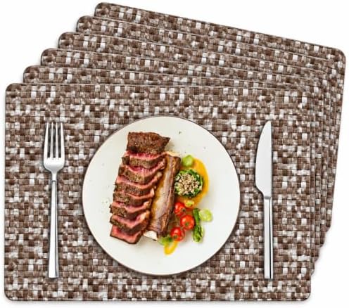 Faux Leather Placemats Set of 6, Reversible Patterned Table Mats