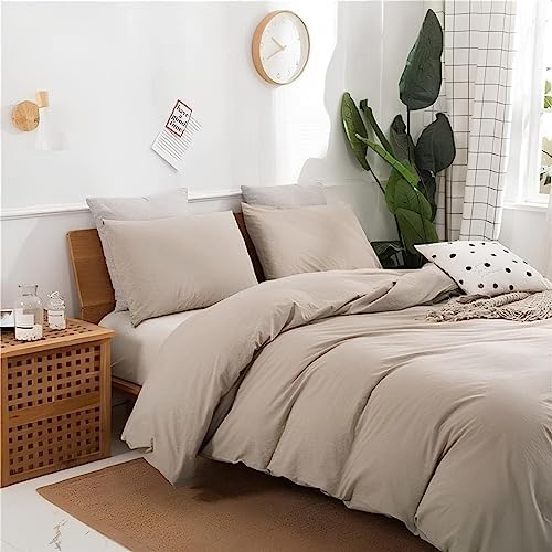 INDACORIFY Beige Color Cotton Duvet Cover Stonewashed Soft Cotton Bed