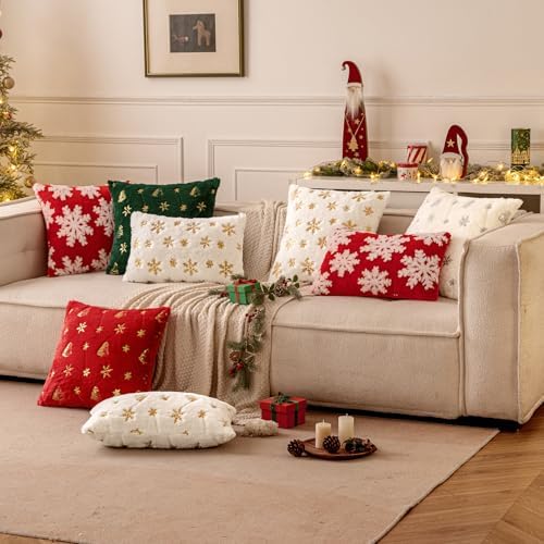 EMEMA Set of 2 Christmas Snowflake Decorative Throw Pillow Covers Soft