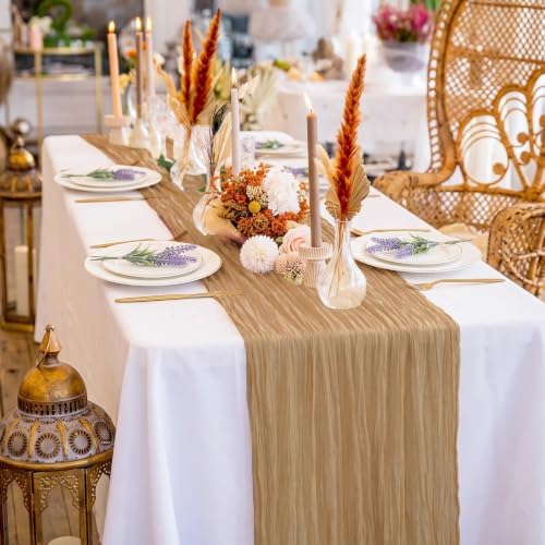 10 Pack Nude Cheesecloth Table Runner 17x108 Inch Boho Semi Sheer