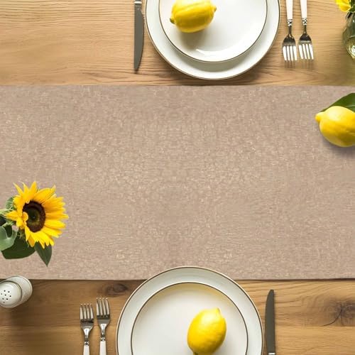 Beige Table Runner 108 inch Long, Farmhouse Solid Textured Rustic