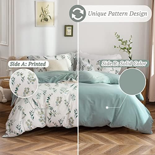 MILDLY Eucalyptus Leaves Floral Duvet Cover Set Unique Design 3pcs