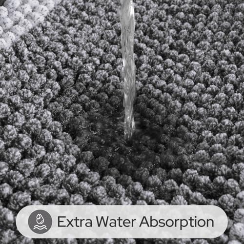 HOMEIDEAS Grey Bathroom Rugs Sets 2 Piece Chenille, 20"x32"+17"x24"