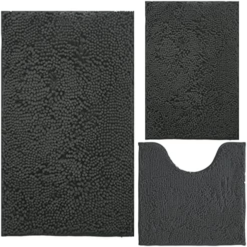 BOANKODU Bathroom Rugs Chenille Bath Mat Set 3-Piece Bath Rugs for