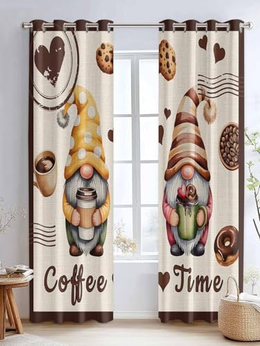 Curtains 96 Inches Long 2 Panels, Farmhouse Coffee Time Grommets