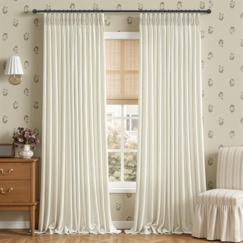 Cream Triple Pinch Pleated Living Room Semi Sheer Curtains 96 Inch 2