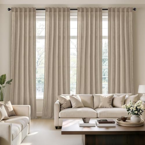 MIULEE Taupe Back Tab Linen Curtains 4 Panels 42W x 96L
