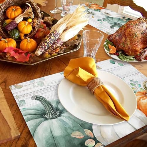 Placemats Set of 8, Country Thanksgiving Pumpkin Washable Table Mats
