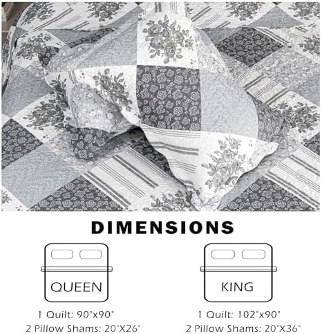 Cmfshape Summer Floral King Bedspread,Romantic Grey Quilt Set