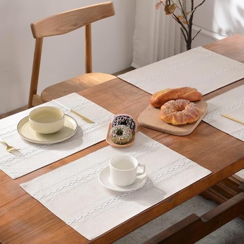 Rectangular Placemat Set of 4, Cotton Linen Place Mats Heat Resistant