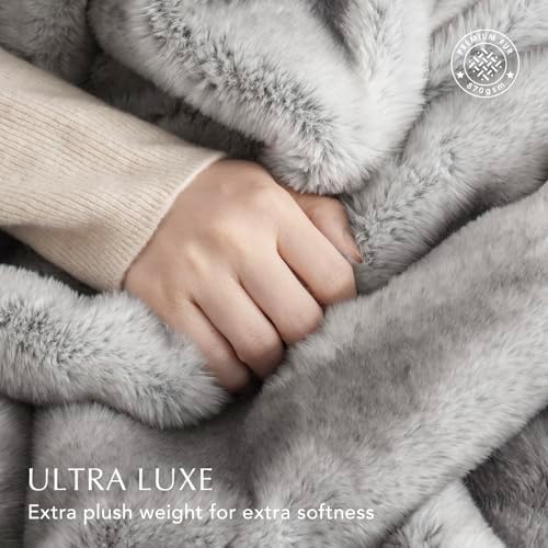 EVERGRACEHOME Mink Faux Fur Throw Blanket, Ombré Silver Onyx, 60"x80"