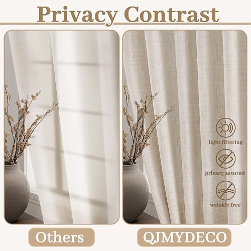 Natural Semi Sheer Curtains 108 Inches Long for Living Room, Luxury