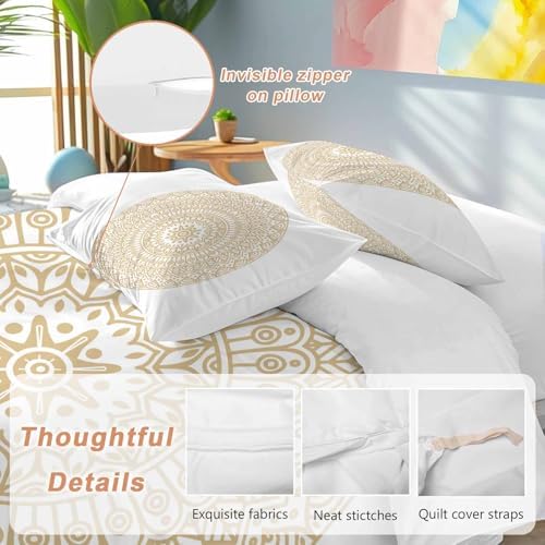 Beige Boho Bedding Duvet Cover Queen Size - 1 Quilt Cover 90x90 Inches