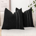 18x18 Black Boucle Throw Pillow Covers with Leather Accent, 2 PC