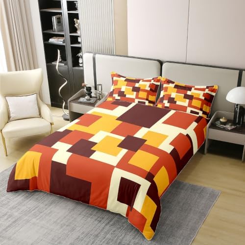Feelyou Yellow Brown Geometric Duvet Cover 100% Cotton King Size