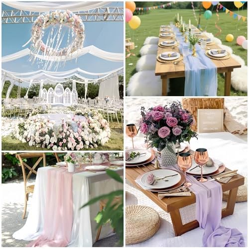 Light Gray Chiffon Table Runner Elegant 10FT 28x120 Inch
