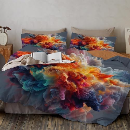 grey Duvet Cover Queen Size, 3 Piece 100% Microfiber Cotton 1 Duvet