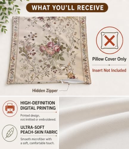 Vintage Rose Pillow Cover 18x18, French Country Botanical Print