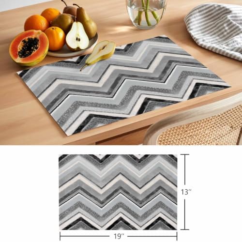 Cotton Linen Placemats for Dining Table Set of 8 Grey Chevron
