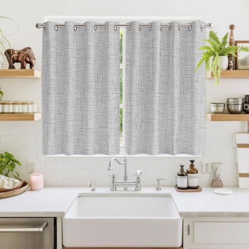 Grey Window Curtains 63 Inch Length 2 Panels Set, Rustic Farmhouse
