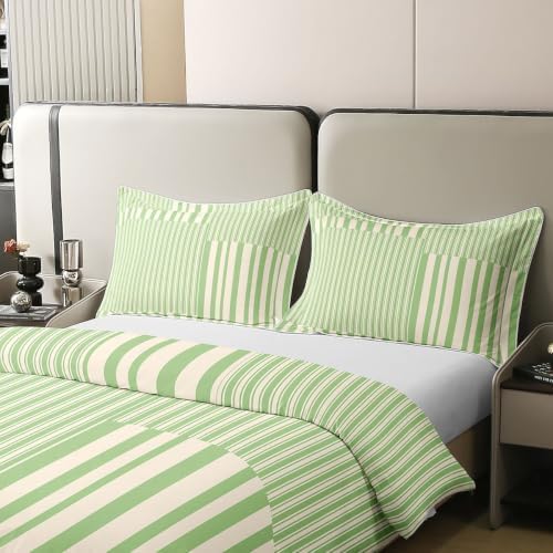 Erosebridal Green Beige Striped King 100% Cotton Duvet Cover All