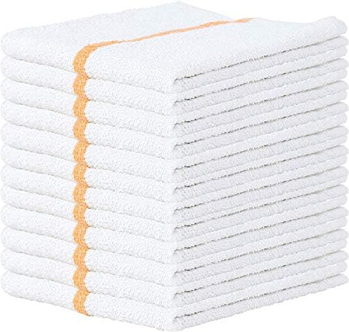 16x19 Terry Bar Mop Towel 24 Pack, White with Gold Stripes Kitchen