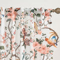 Beige White Floral Bird Linen Curtains 63 Inch 2 Panels for Living